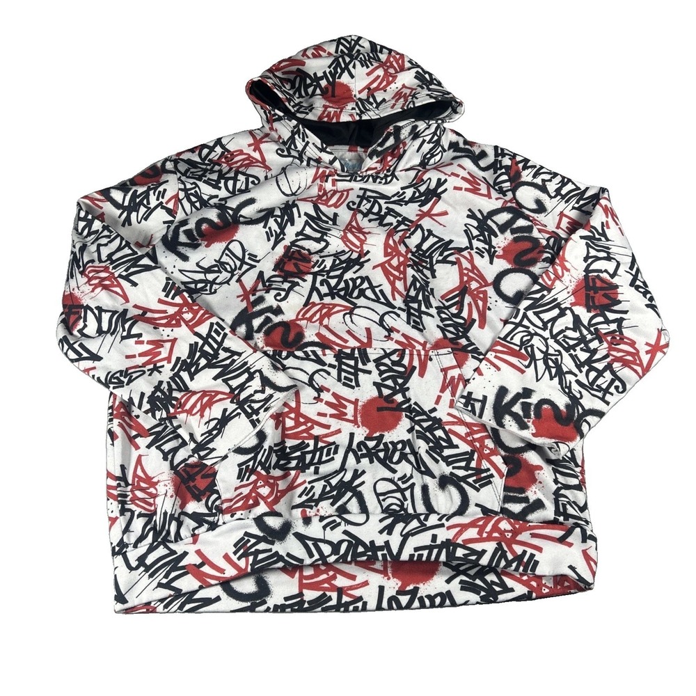 Fresh Prints Of Bel Air Hoodie Adult L Red Black White Graffiti Print Pockets